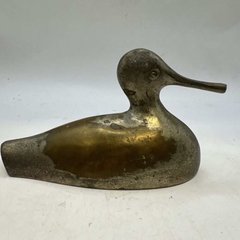 Vintage Brass Duck Sculpture Paperweight Figurine Metal Bird Decor 5"